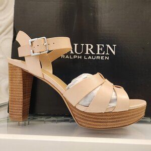 Ralph Lauren " Soffia" Soft Pink Nappa Platform Sandals. NIB. Size 10